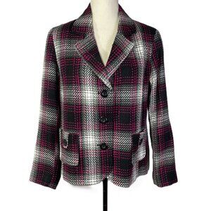Kim Rogers Plaid Blazer Pink Black Gray Classic Tailored Lined Size 12P